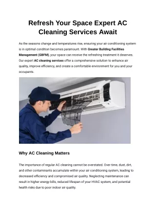 Refresh Your Space Expert AC Cleaning Services Await