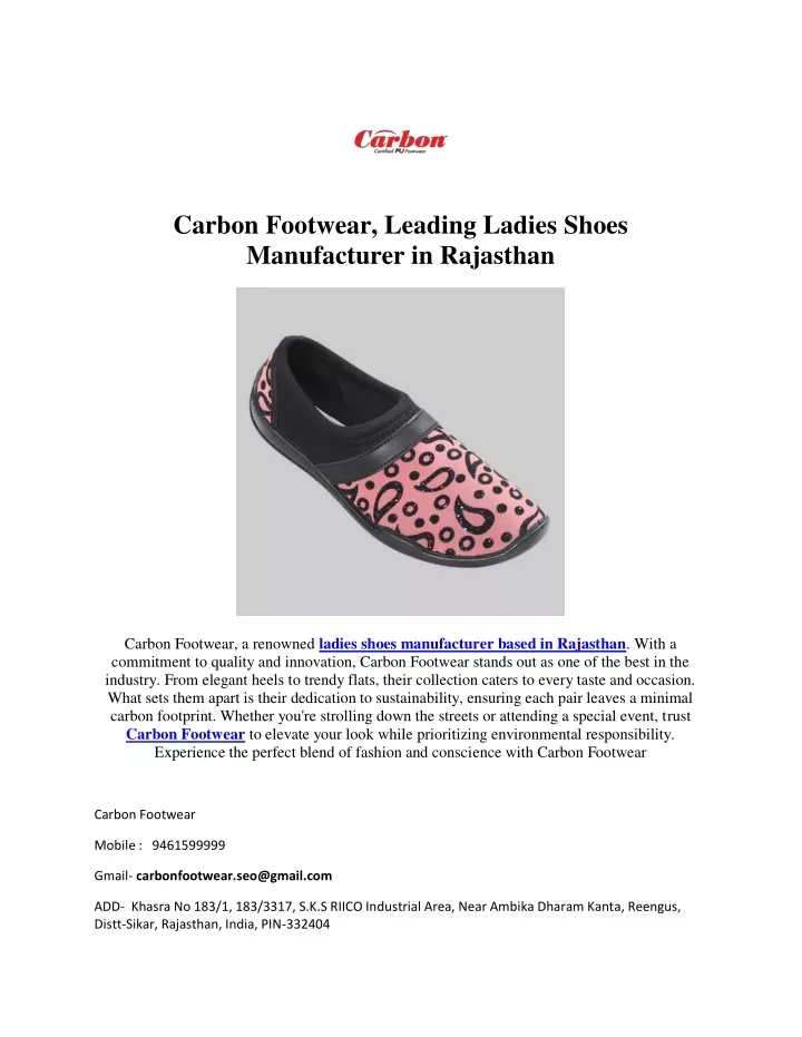 carbon footwear leading ladies shoes manufacturer