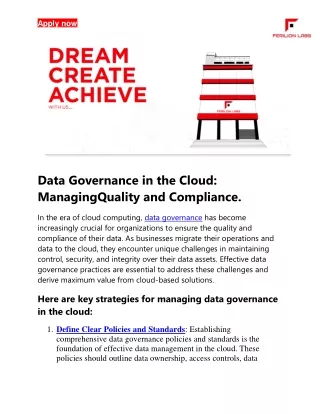 Data Governance in the Cloud: Managing Quality and Compliance