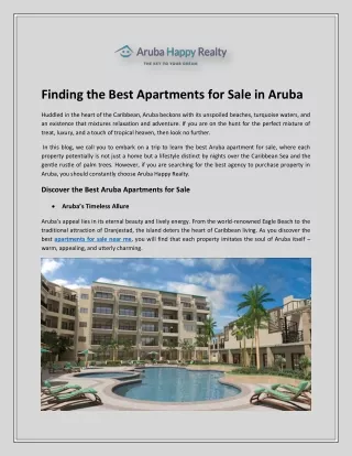 Finding the Best Apartments for Sale in Aruba