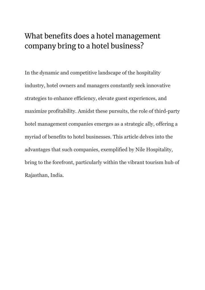 what benefits does a hotel management company