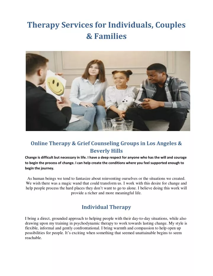 therapy services for individuals couples families