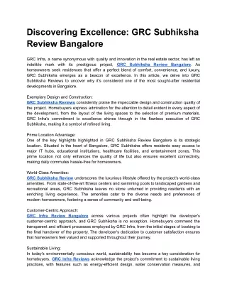 Discovering Excellence_ GRC Subhiksha Review Bangalore
