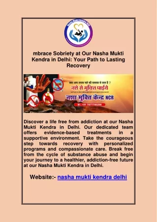 mbrace Sobriety at Our Nasha Mukti Kendra in Delhi: Your Path to Lasting Recover