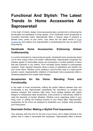 Functional And Stylish: The Latest Trends In Home Accessories At Saproseretail