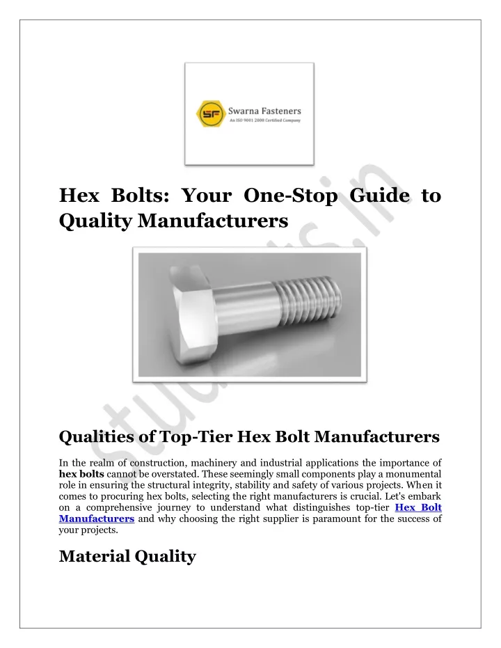 hex bolts your one stop guide to quality