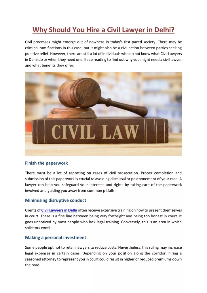 why should you hire a civil lawyer in delhi