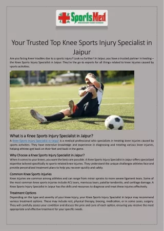 Your Trusted Top Knee Sports Injury Specialist in Jaipur