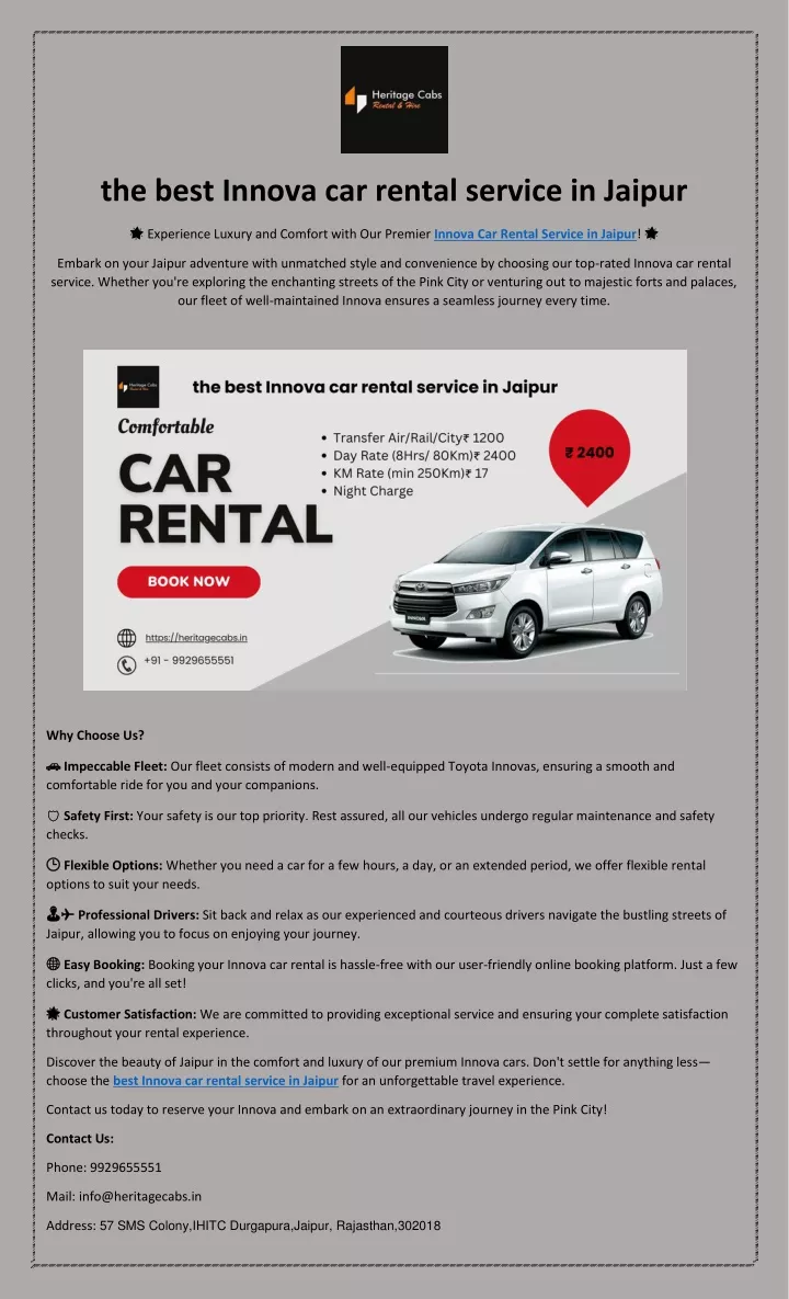 the best innova car rental service in jaipur