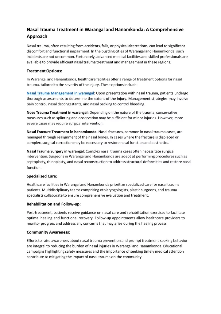 nasal trauma treatment in warangal and hanamkonda