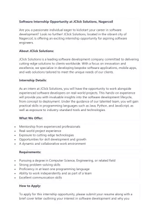 software internship opportunity at jclick