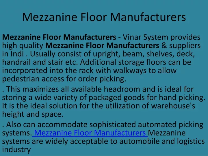 mezzanine floor manufacturers