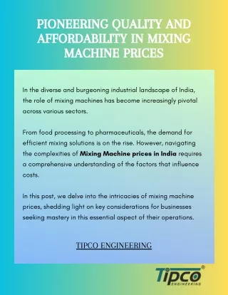 Pioneering Quality and Affordability in Mixing Machine Prices
