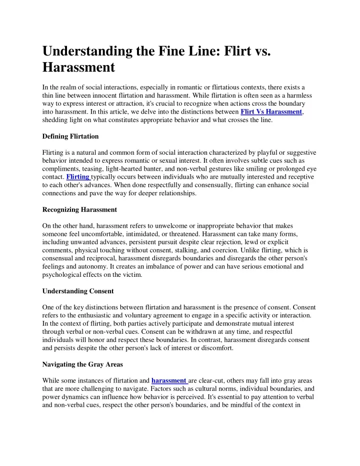 understanding the fine line flirt vs harassment