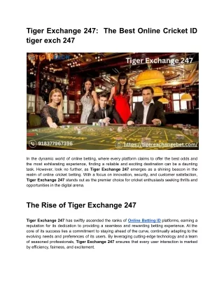 Tiger Exchange 247:  The Best Online Cricket ID  tiger exch 247