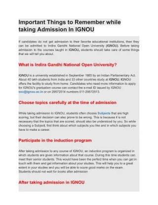 Important Things to Remember while taking Admission In IGNOU