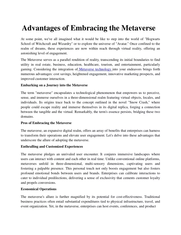 advantages of embracing the metaverse