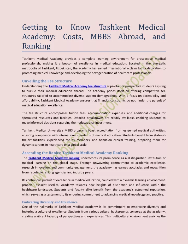 getting to know tashkent medical academy costs