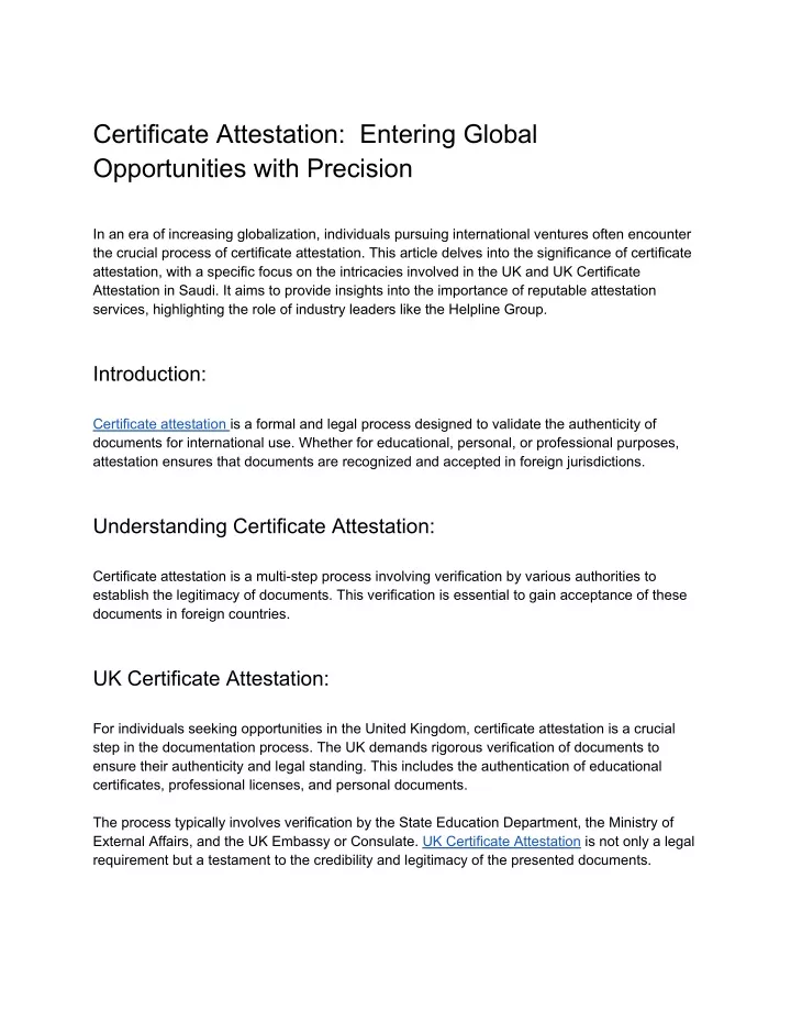certificate attestation entering global