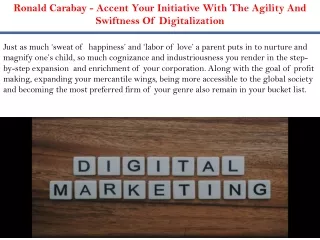 Ronald Carabay - Accent Your Initiative With The Agility And Swiftness Of Digitalization
