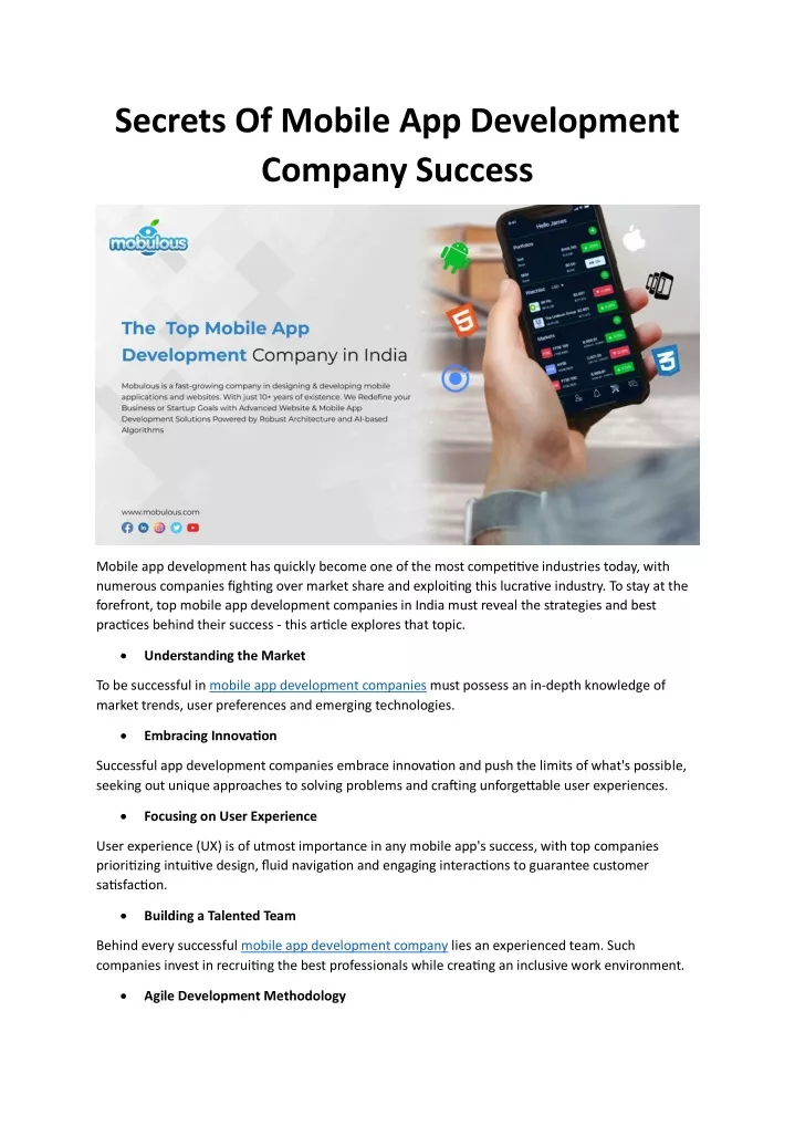 secrets of mobile app development company success