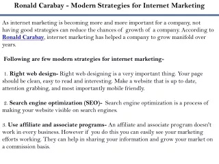 Ronald Carabay - Modern Strategies for Internet Marketing