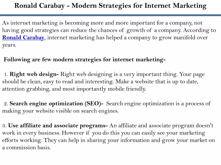 ronald carabay modern strategies for internet