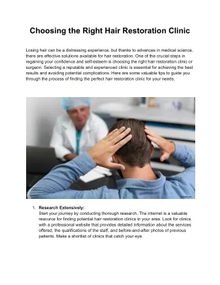 How to Choosing the Right Hair Restoration Clinic