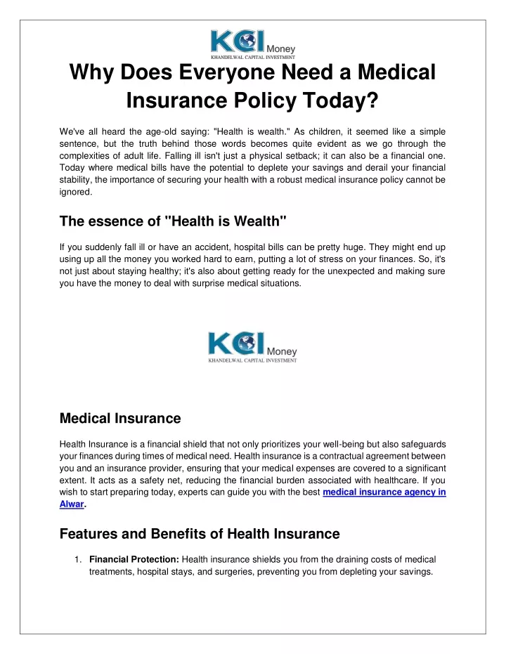 why does everyone need a medical insurance policy