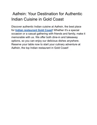 Aafrein_ Your Destination for Authentic Indian Cuisine in Gold Coast