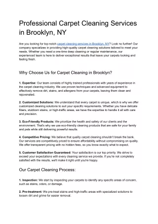 Refresh Your Space with Professional Carpet Cleaning in Brooklyn, NY