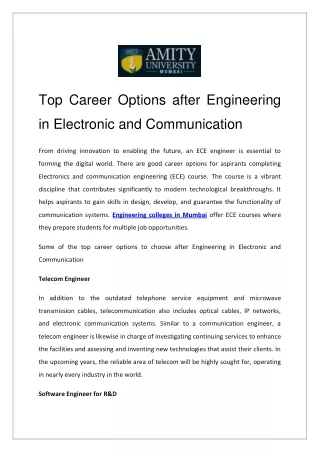 Top Career Options after Engineering in Electronic and Communication