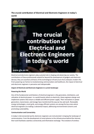 The crucial contribution of Electrical and Electronic Engineers in today’s world