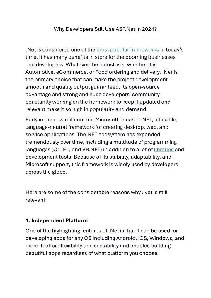 why developers still use asp net in 2024