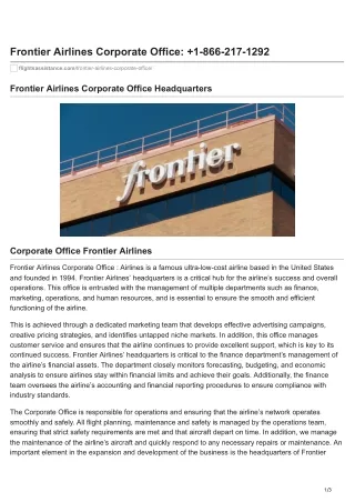 flightsassistance.com-Frontier Airlines Corporate Office 1-866-217-1292