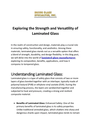 Exploring the Strength and Versatility of Laminated Glass