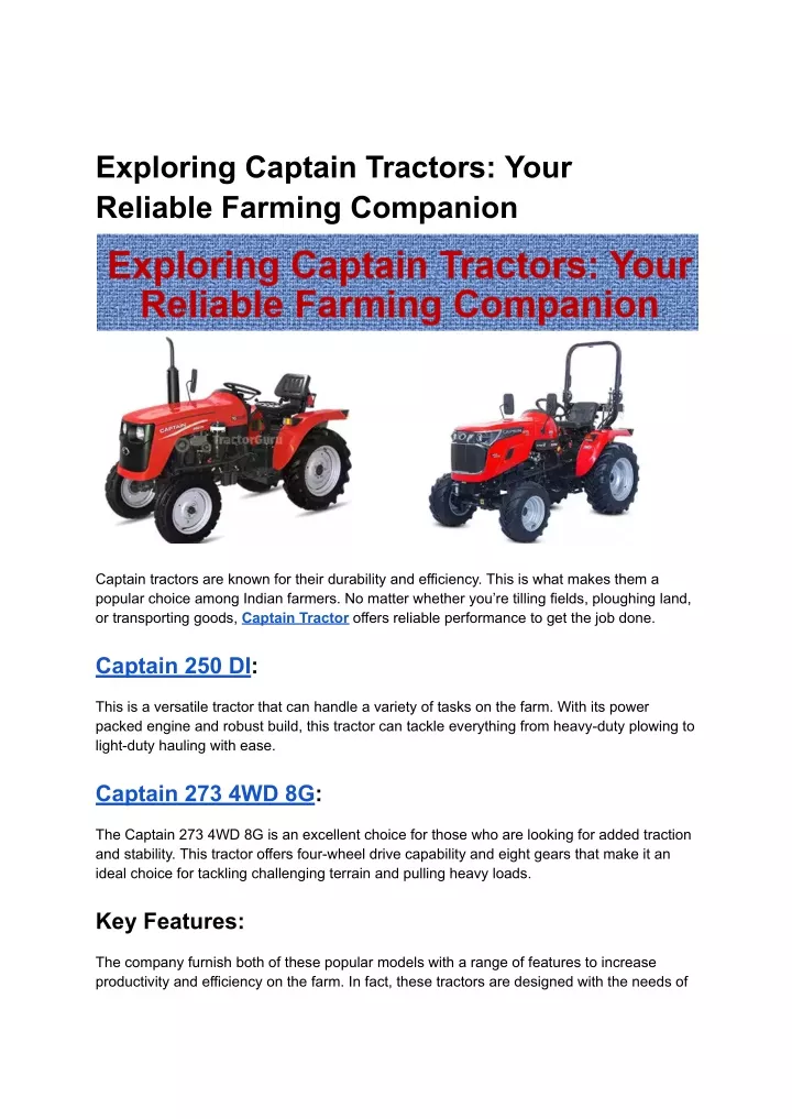 exploring captain tractors your reliable farming