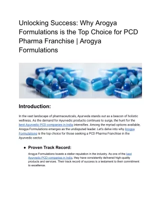 Unlocking Success_ Why Arogya Formulations is the Top Choice for PCD Pharma Franchise _ Arogya Formulations
