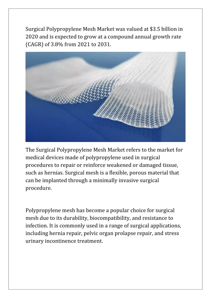 surgical polypropylene mesh market was valued