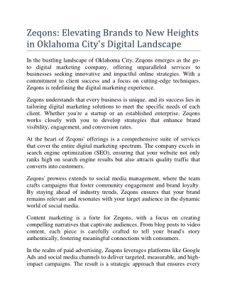 Zeqons Elevating Brands to New Heights in Oklahoma City's Digital Landscape