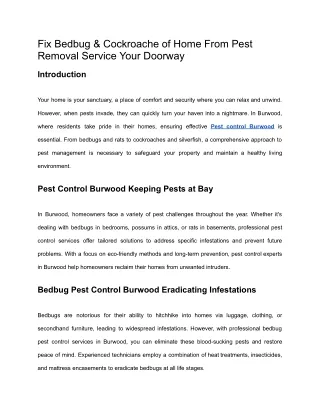 Fix Bedbug & Cockroache of Home From Pest Removal Service at Your Doorway