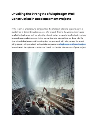 Unveiling the Strengths of Diaphragm Wall Construction in Deep Basement Projects