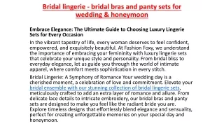 Bridal lingerie - bridal bras and panty sets for wedding & honeymoon