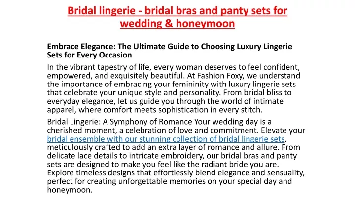 bridal lingerie bridal bras and panty sets for wedding honeymoon