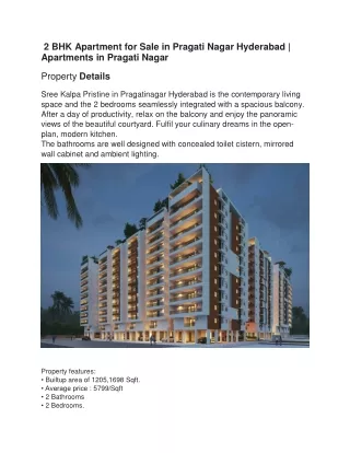 2 BHK Apartment for Sale in Pragati Nagar Hyderabad