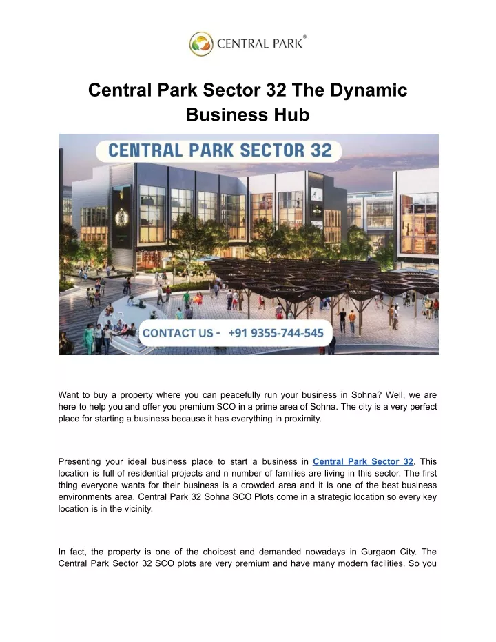 central park sector 32 the dynamic business hub