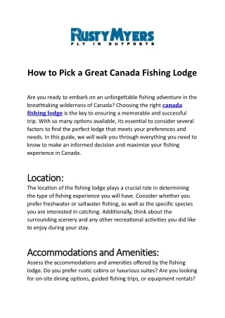 How to Pick a Great Canada Fishing Lodge