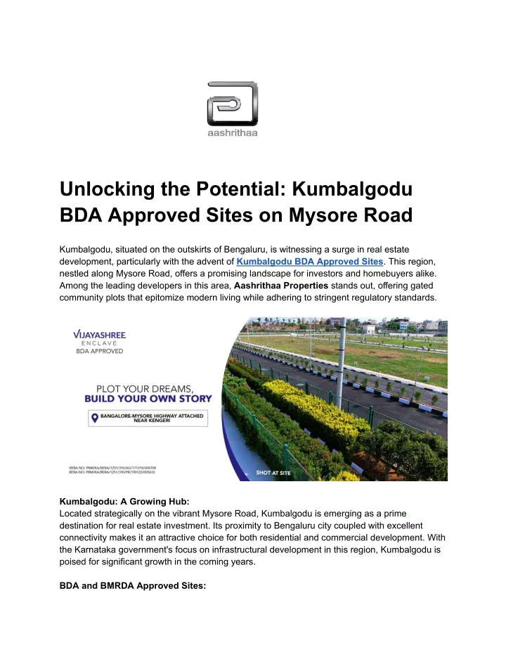 unlocking the potential kumbalgodu bda approved
