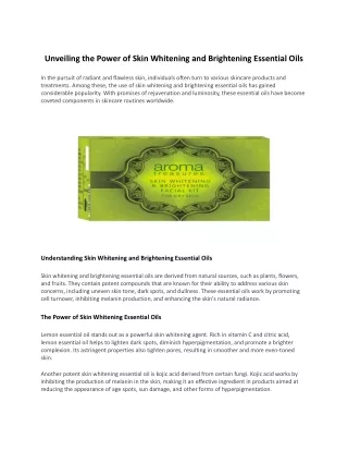 Exposing the Effectiveness of Skin Whitening and Brightening Essential Oils