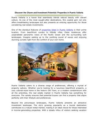Discover the Charm and Investment Potential: Properties in Puerto Vallarta